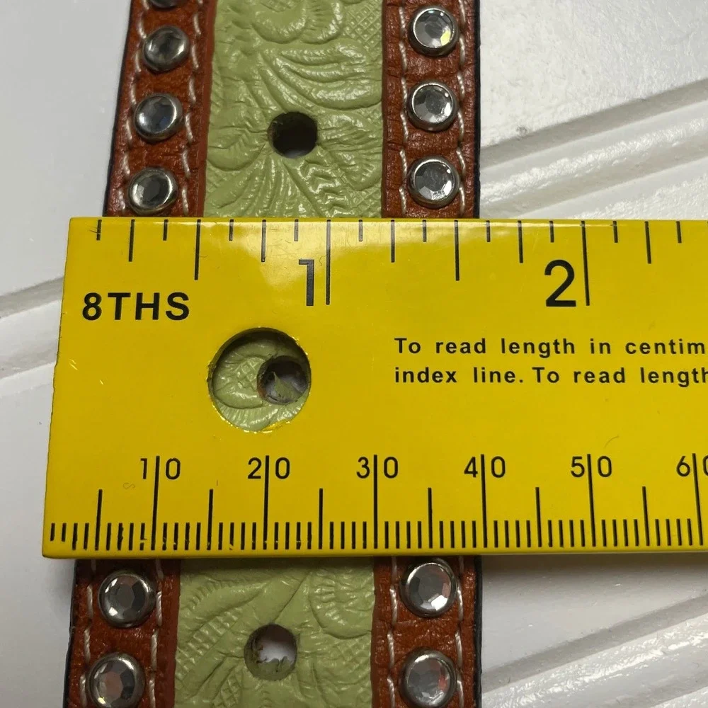 3D Belt Company Lime/Brown Geunine Leather Rhinestone Westen Belt Girls Youth L